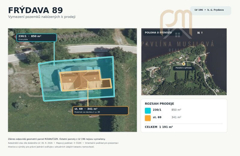 Prodej nemovitosti s projektem přestavby na 9 bytových jednotek, Frýdava u Lipna, pozemky 1 191 m²